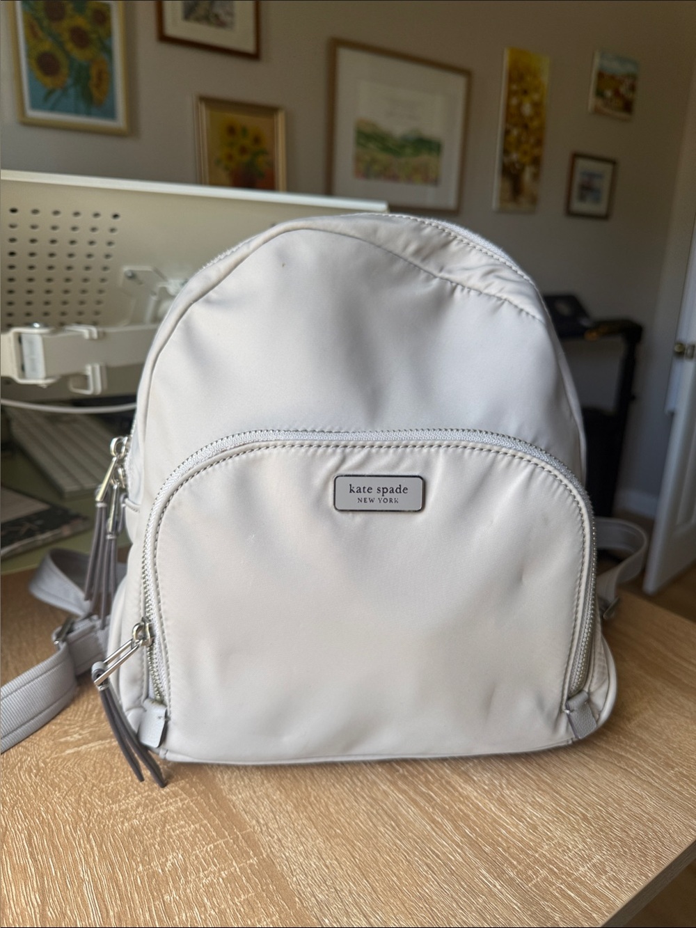 kate spade Small Cream Nylon Backpack with Silver Hardware